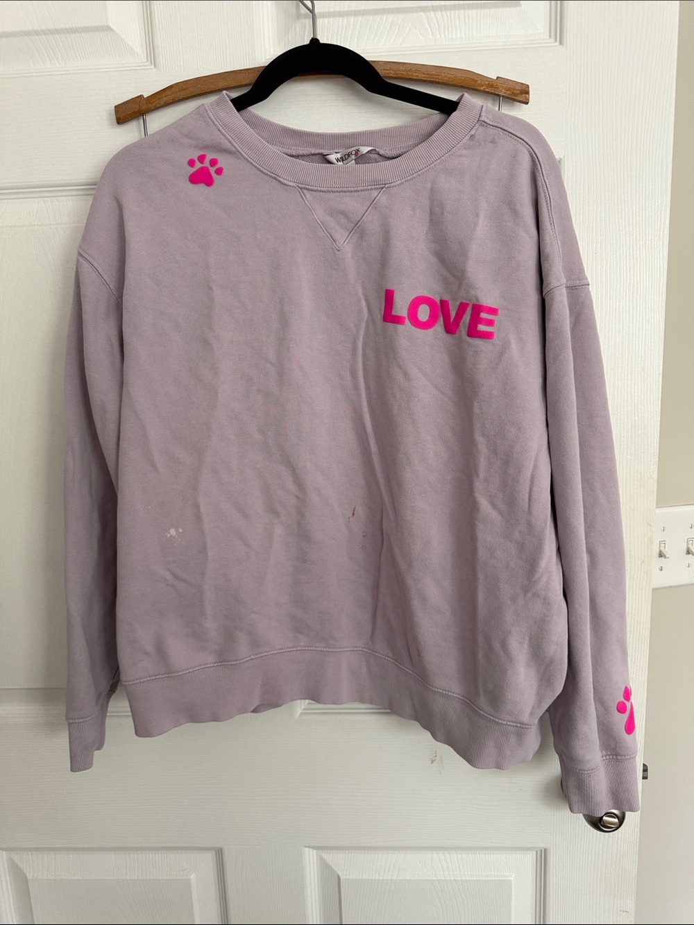 Wildfox Lavender 'LOVE' Pullover Sweatshirt with Hot Pink Accents